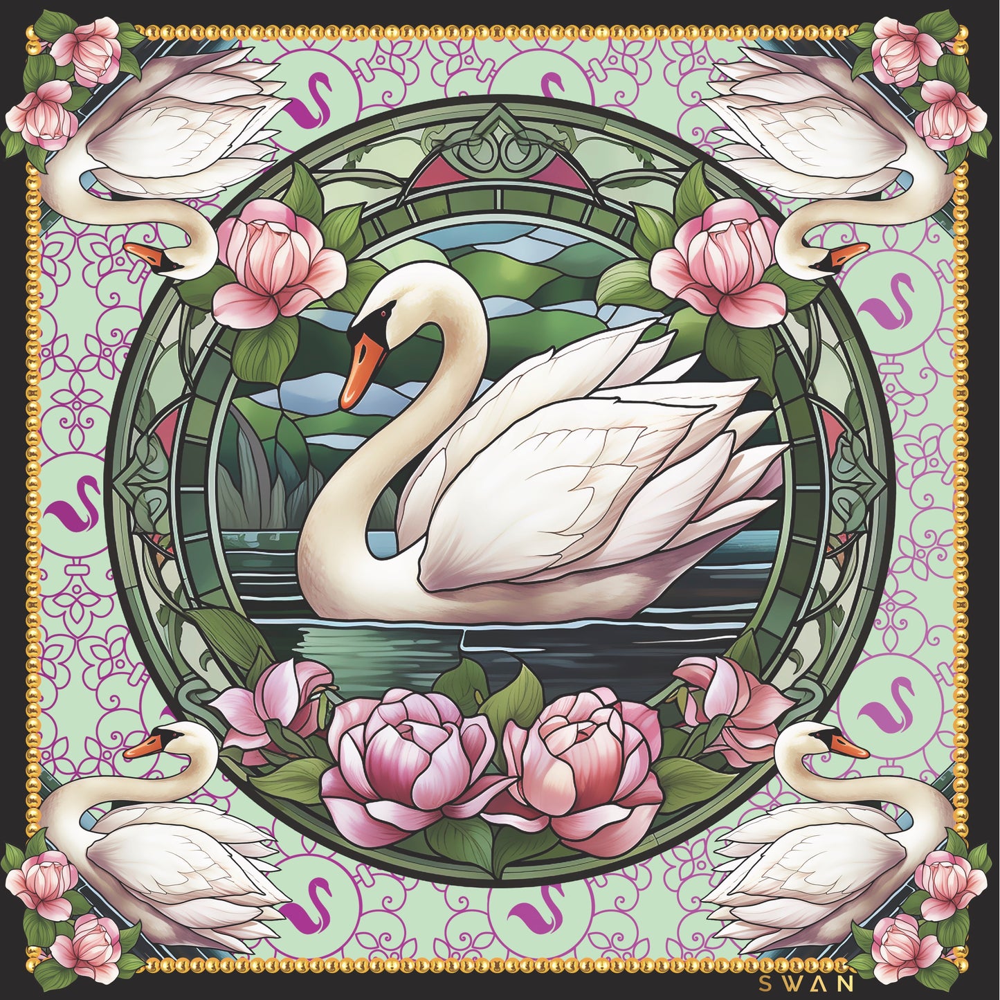 Swan Scarf 100% Silk 88*88cm